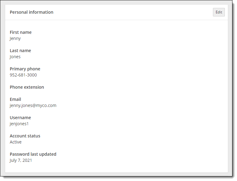 Personal Information panel Personal Information panel